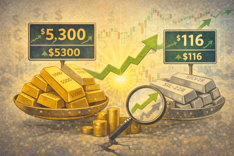 Precious metals rally continues with gold nearing $5,300, silver topping $116